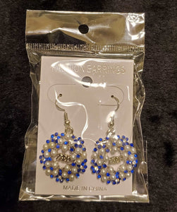 Zeta Pearls and Blue Rhinestone Earrings